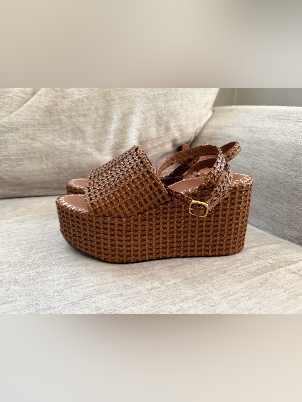 ZARA Brown Woven Wedge Sandals Ankle Strap Buckle Casual EU 41 (US 10)